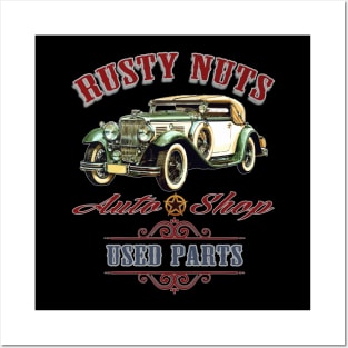 Men's Rusty Nuts Tee Auto Shop Classic Car Posters and Art